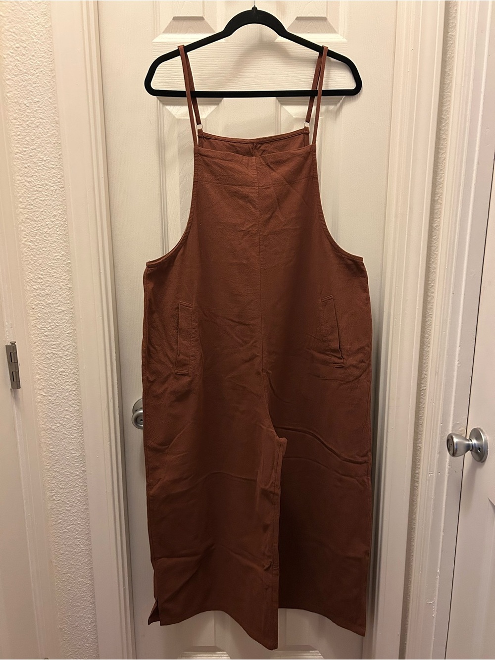 Rust Brown Sleeveless Cotton Overall Dress
